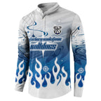 Personalized Canterbury Bankstown Bulldogs Button Sweatshirt Y2K Grunge Aesthetic With Cyber Flames and Starburst Graphics