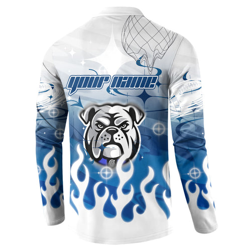 Personalized Canterbury Bankstown Bulldogs Button Sweatshirt Y2K Grunge Aesthetic With Cyber Flames and Starburst Graphics