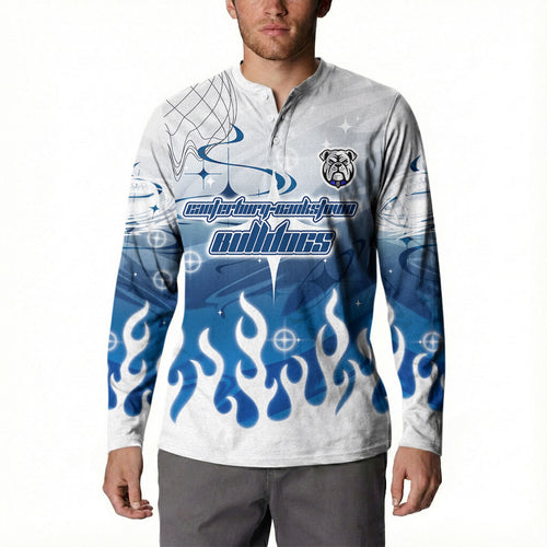 Personalized Canterbury Bankstown Bulldogs Button Sweatshirt Y2K Grunge Aesthetic With Cyber Flames and Starburst Graphics