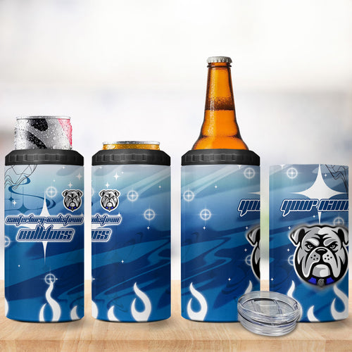 Personalized Canterbury Bankstown Bulldogs 4 in 1 Can Cooler Tumbler Y2K Grunge Aesthetic With Cyber Flames and Starburst Graphics