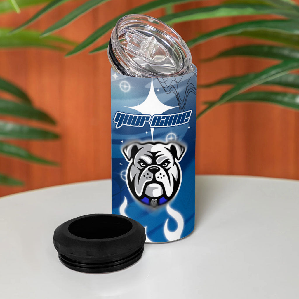 Personalized Canterbury Bankstown Bulldogs 4 in 1 Can Cooler Tumbler Y2K Grunge Aesthetic With Cyber Flames and Starburst Graphics