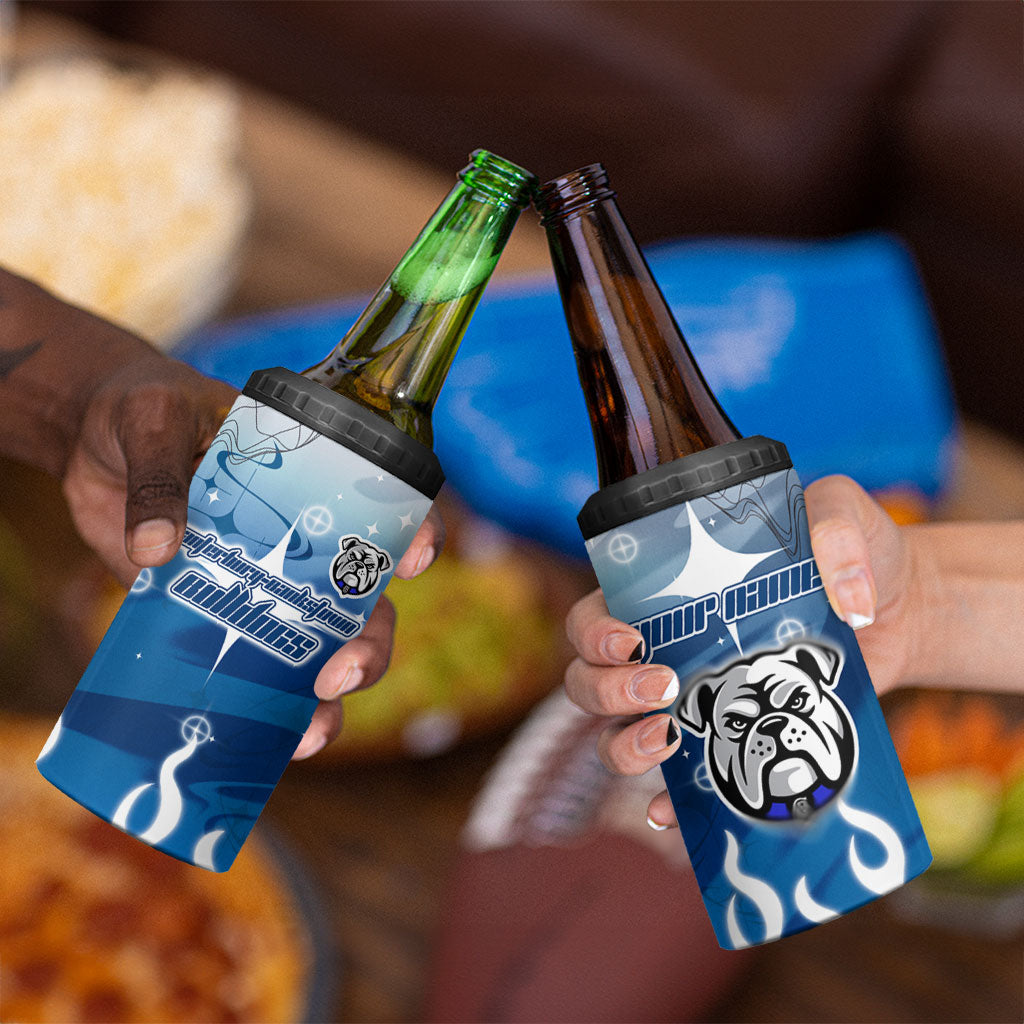 Personalized Canterbury Bankstown Bulldogs 4 in 1 Can Cooler Tumbler Y2K Grunge Aesthetic With Cyber Flames and Starburst Graphics