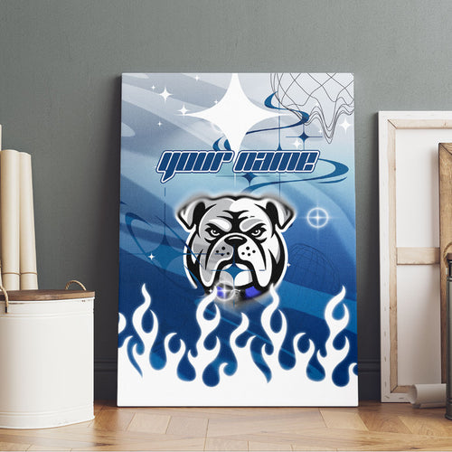 Personalized Canterbury Bankstown Bulldogs Canvas Wall Art Y2K Grunge Aesthetic With Cyber Flames and Starburst Graphics