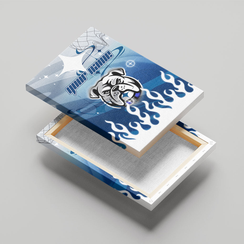 Personalized Canterbury Bankstown Bulldogs Canvas Wall Art Y2K Grunge Aesthetic With Cyber Flames and Starburst Graphics