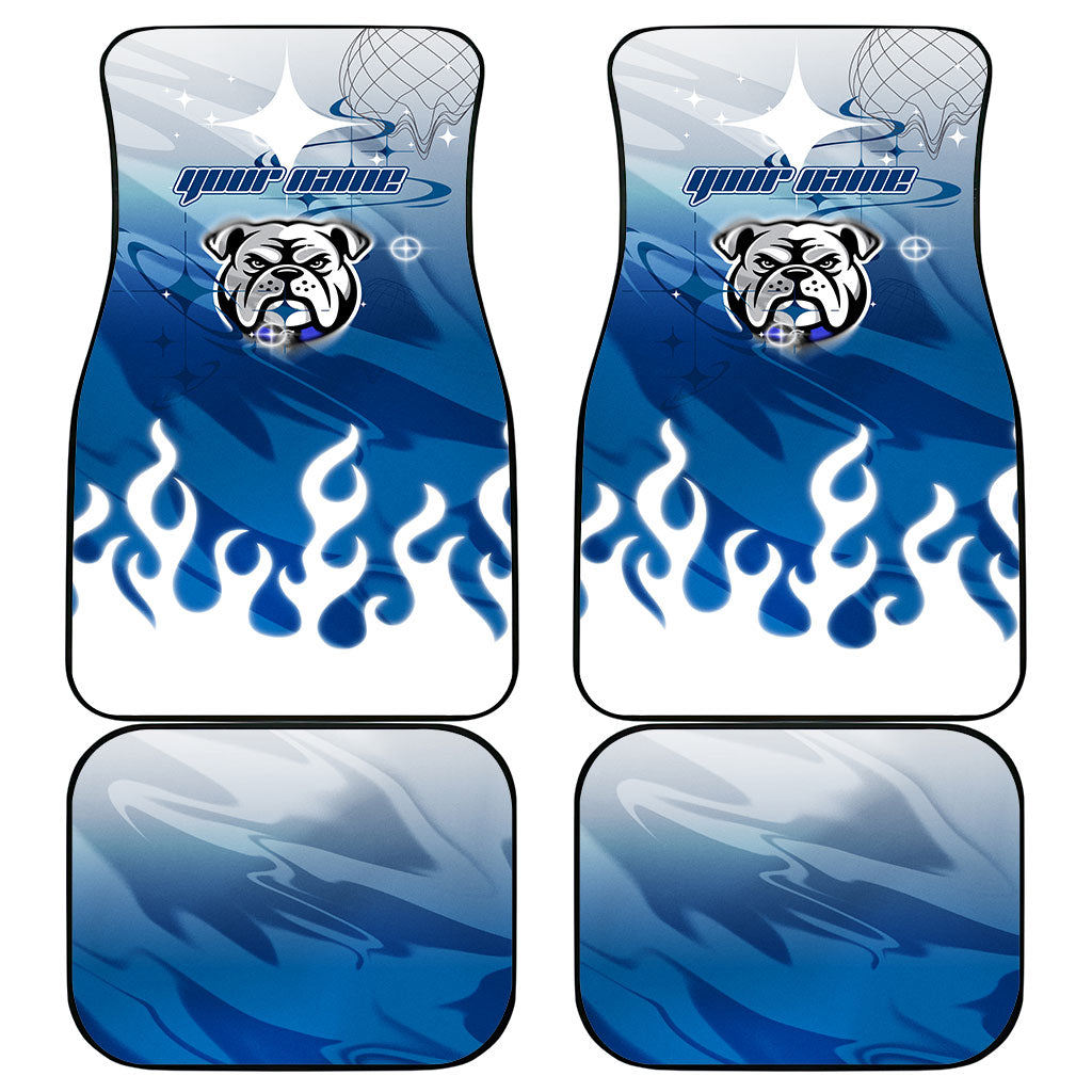 Personalized Canterbury Bankstown Bulldogs Car Mats Y2K Grunge Aesthetic With Cyber Flames and Starburst Graphics