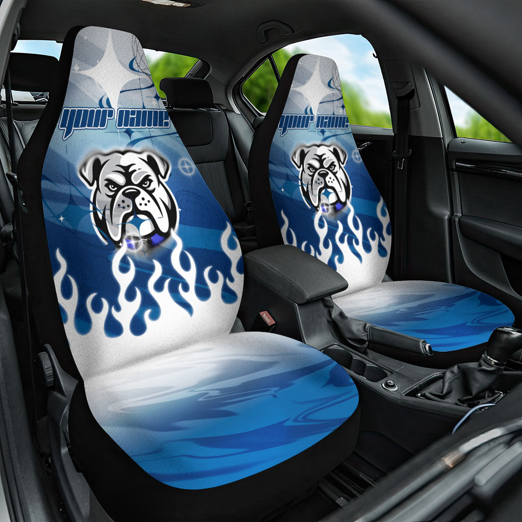 Personalized Canterbury Bankstown Bulldogs Car Seat Cover Y2K Grunge Aesthetic With Cyber Flames and Starburst Graphics