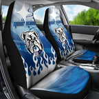 Personalized Canterbury Bankstown Bulldogs Car Seat Cover Y2K Grunge Aesthetic With Cyber Flames and Starburst Graphics