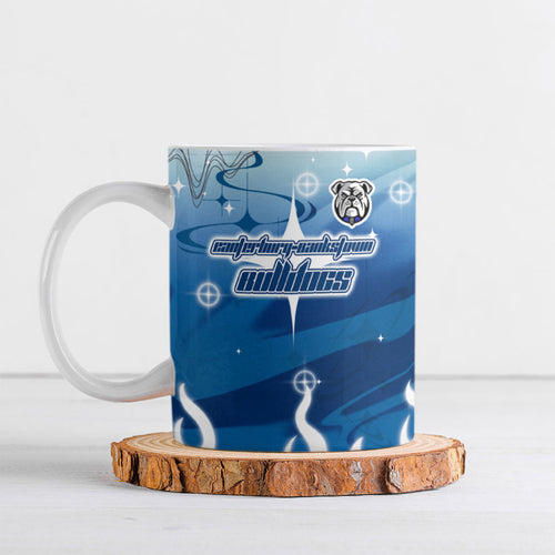 Personalized Canterbury Bankstown Bulldogs Ceramic Mug Y2K Grunge Aesthetic With Cyber Flames and Starburst Graphics