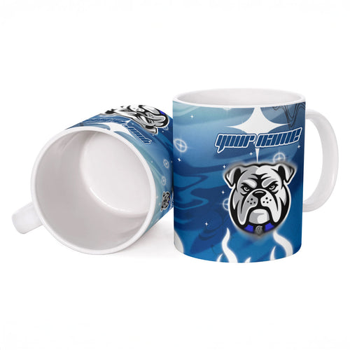 Personalized Canterbury Bankstown Bulldogs Ceramic Mug Y2K Grunge Aesthetic With Cyber Flames and Starburst Graphics