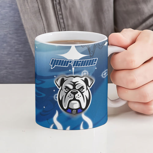 Personalized Canterbury Bankstown Bulldogs Ceramic Mug Y2K Grunge Aesthetic With Cyber Flames and Starburst Graphics