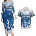 Personalized Canterbury Bankstown Bulldogs Couples Matching Long Sleeve Bodycon Dress and Hawaiian Shirt Y2K Grunge Aesthetic With Cyber Flames and Starburst Graphics
