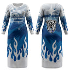 Personalized Canterbury Bankstown Bulldogs Couples Matching Long Sleeve Bodycon Dress and Hawaiian Shirt Y2K Grunge Aesthetic With Cyber Flames and Starburst Graphics