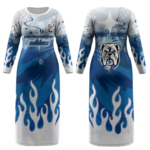 Personalized Canterbury Bankstown Bulldogs Couples Matching Long Sleeve Bodycon Dress and Hawaiian Shirt Y2K Grunge Aesthetic With Cyber Flames and Starburst Graphics