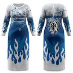 Personalized Canterbury Bankstown Bulldogs Couples Matching Long Sleeve Bodycon Dress and Long Sleeve Button Shirt Y2K Grunge Aesthetic With Cyber Flames and Starburst Graphics
