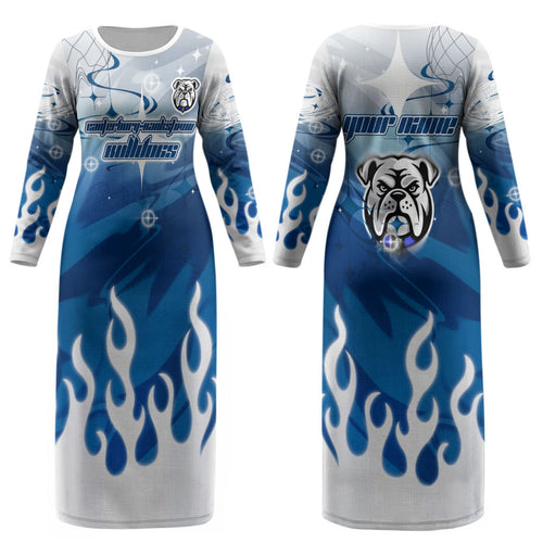 Personalized Canterbury Bankstown Bulldogs Couples Matching Long Sleeve Bodycon Dress and Long Sleeve Button Shirt Y2K Grunge Aesthetic With Cyber Flames and Starburst Graphics
