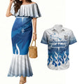 Personalized Canterbury Bankstown Bulldogs Couples Matching Mermaid Dress and Hawaiian Shirt Y2K Grunge Aesthetic With Cyber Flames and Starburst Graphics