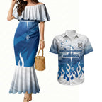 Personalized Canterbury Bankstown Bulldogs Couples Matching Mermaid Dress and Hawaiian Shirt Y2K Grunge Aesthetic With Cyber Flames and Starburst Graphics