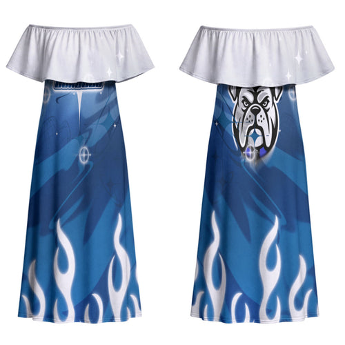 Personalized Canterbury Bankstown Bulldogs Couples Matching Off Shoulder Maxi Dress and Hawaiian Shirt Y2K Grunge Aesthetic With Cyber Flames and Starburst Graphics
