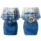 Personalized Canterbury Bankstown Bulldogs Couples Matching Off Shoulder Short Dress and Hawaiian Shirt Y2K Grunge Aesthetic With Cyber Flames and Starburst Graphics