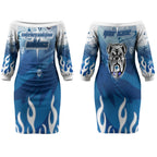 Personalized Canterbury Bankstown Bulldogs Couples Matching Off The Shoulder Long Sleeve Dress and Long Sleeve Button Shirt Y2K Grunge Aesthetic With Cyber Flames and Starburst Graphics