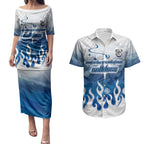 Personalized Canterbury Bankstown Bulldogs Couples Matching Puletasi and Hawaiian Shirt Y2K Grunge Aesthetic With Cyber Flames and Starburst Graphics
