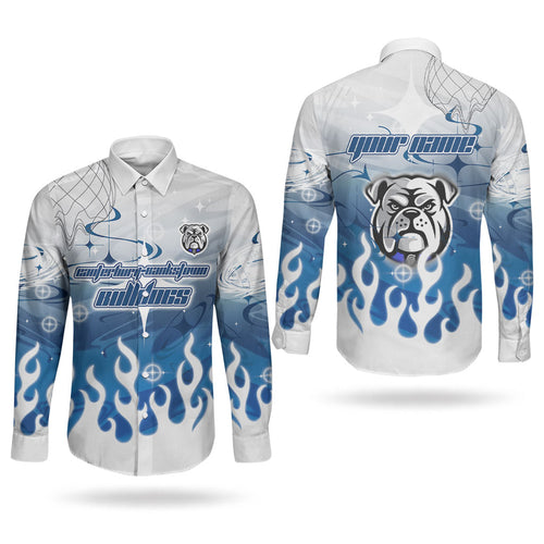 Personalized Canterbury Bankstown Bulldogs Couples Matching Puletasi and Long Sleeve Button Shirt Y2K Grunge Aesthetic With Cyber Flames and Starburst Graphics