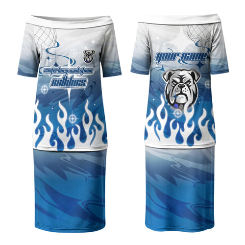 Personalized Canterbury Bankstown Bulldogs Couples Matching Puletasi and Long Sleeve Button Shirt Y2K Grunge Aesthetic With Cyber Flames and Starburst Graphics