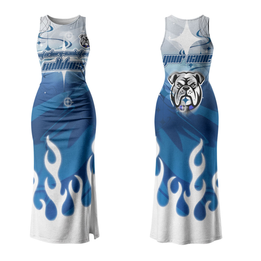 Personalized Canterbury Bankstown Bulldogs Couples Matching Tank Maxi Dress and Hawaiian Shirt Y2K Grunge Aesthetic With Cyber Flames and Starburst Graphics