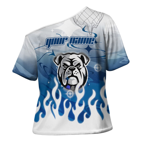 Personalized Canterbury Bankstown Bulldogs Cross Shoulder Shirt Y2K Grunge Aesthetic With Cyber Flames and Starburst Graphics