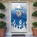 Personalized Canterbury Bankstown Bulldogs Door Cover Y2K Grunge Aesthetic With Cyber Flames and Starburst Graphics