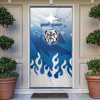 Personalized Canterbury Bankstown Bulldogs Door Cover Y2K Grunge Aesthetic With Cyber Flames and Starburst Graphics