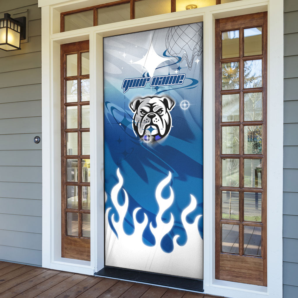 Personalized Canterbury Bankstown Bulldogs Door Cover Y2K Grunge Aesthetic With Cyber Flames and Starburst Graphics