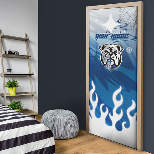 Personalized Canterbury Bankstown Bulldogs Door Cover Y2K Grunge Aesthetic With Cyber Flames and Starburst Graphics