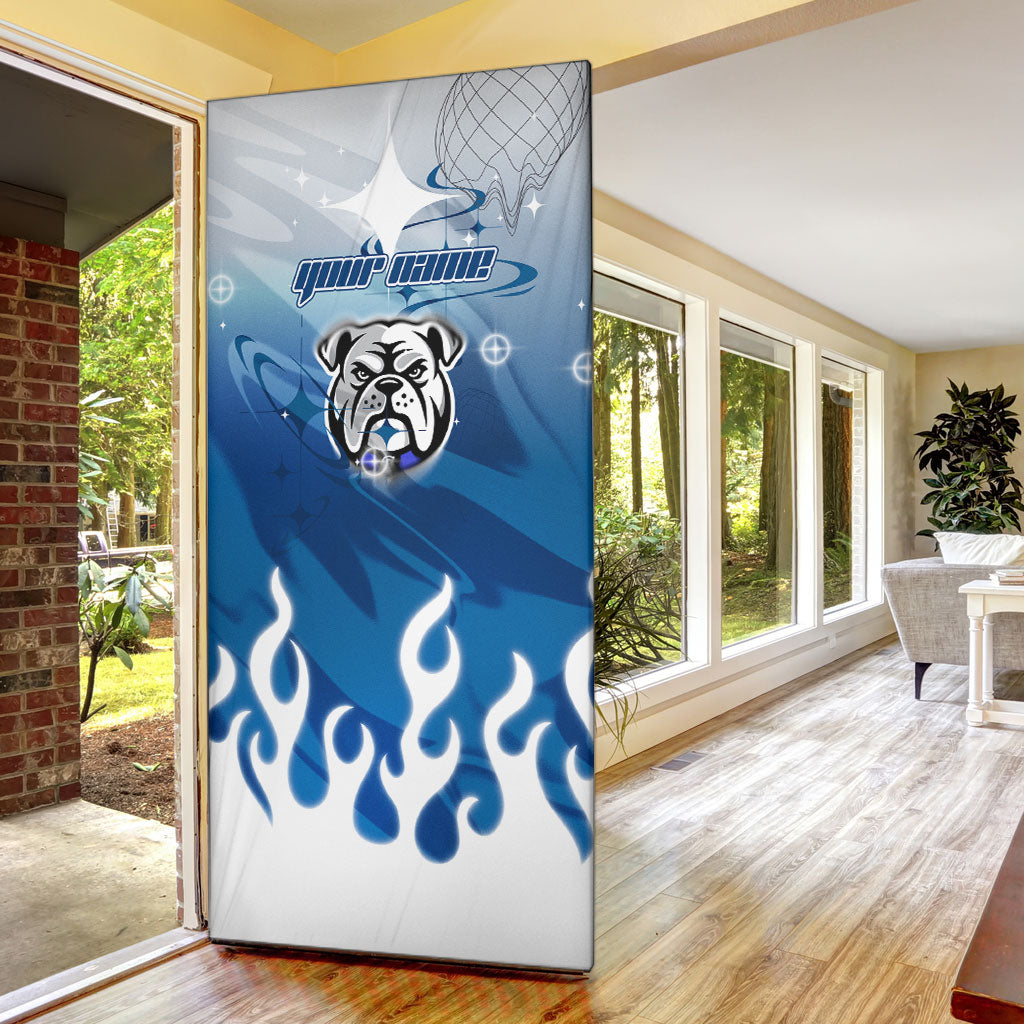 Personalized Canterbury Bankstown Bulldogs Door Cover Y2K Grunge Aesthetic With Cyber Flames and Starburst Graphics