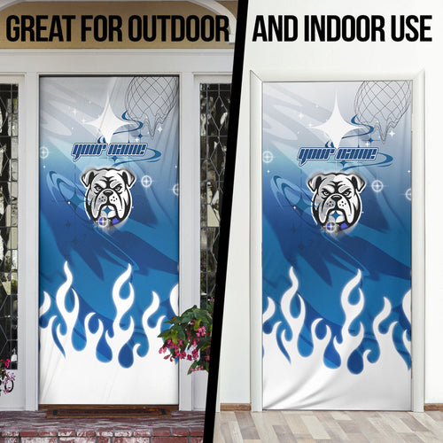 Personalized Canterbury Bankstown Bulldogs Door Cover Y2K Grunge Aesthetic With Cyber Flames and Starburst Graphics
