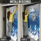 Personalized Canterbury Bankstown Bulldogs Door Cover Y2K Grunge Aesthetic With Cyber Flames and Starburst Graphics