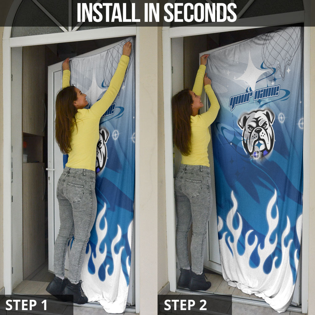Personalized Canterbury Bankstown Bulldogs Door Cover Y2K Grunge Aesthetic With Cyber Flames and Starburst Graphics