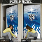 Personalized Canterbury Bankstown Bulldogs Door Cover Y2K Grunge Aesthetic With Cyber Flames and Starburst Graphics