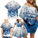 Personalized Canterbury Bankstown Bulldogs Family Matching Off Shoulder Short Dress and Hawaiian Shirt Y2K Grunge Aesthetic With Cyber Flames and Starburst Graphics