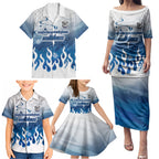 Personalized Canterbury Bankstown Bulldogs Family Matching Puletasi and Hawaiian Shirt Y2K Grunge Aesthetic With Cyber Flames and Starburst Graphics