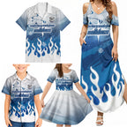 Personalized Canterbury Bankstown Bulldogs Family Matching Summer Maxi Dress and Hawaiian Shirt Y2K Grunge Aesthetic With Cyber Flames and Starburst Graphics