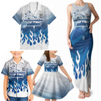Personalized Canterbury Bankstown Bulldogs Family Matching Tank Maxi Dress and Hawaiian Shirt Y2K Grunge Aesthetic With Cyber Flames and Starburst Graphics