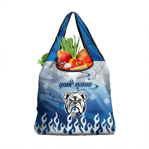 Personalized Canterbury Bankstown Bulldogs Grocery Bag Y2K Grunge Aesthetic With Cyber Flames and Starburst Graphics