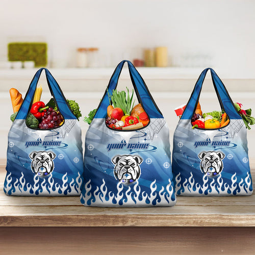 Personalized Canterbury Bankstown Bulldogs Grocery Bag Y2K Grunge Aesthetic With Cyber Flames and Starburst Graphics