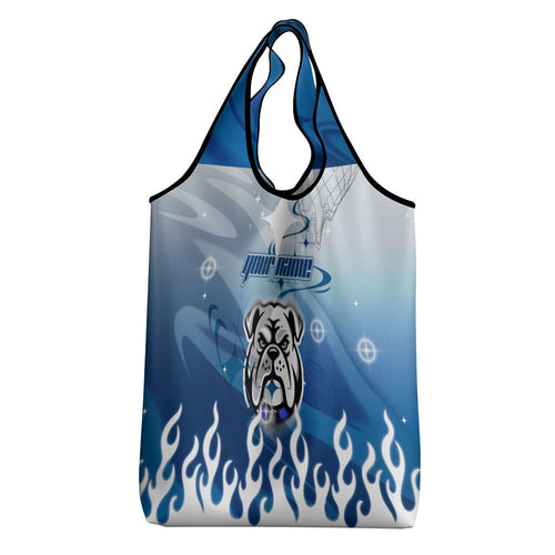 Personalized Canterbury Bankstown Bulldogs Grocery Bag Y2K Grunge Aesthetic With Cyber Flames and Starburst Graphics