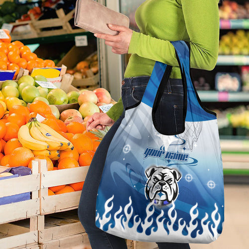Personalized Canterbury Bankstown Bulldogs Grocery Bag Y2K Grunge Aesthetic With Cyber Flames and Starburst Graphics