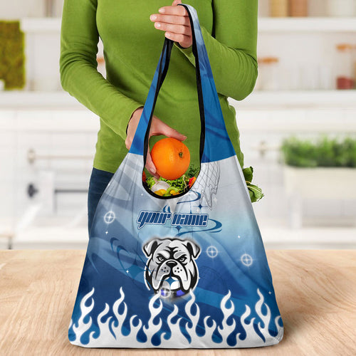 Personalized Canterbury Bankstown Bulldogs Grocery Bag Y2K Grunge Aesthetic With Cyber Flames and Starburst Graphics