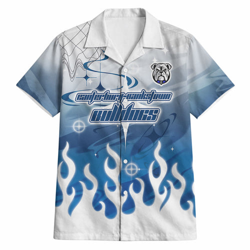 Personalized Canterbury Bankstown Bulldogs Hawaiian Shirt Y2K Grunge Aesthetic With Cyber Flames and Starburst Graphics