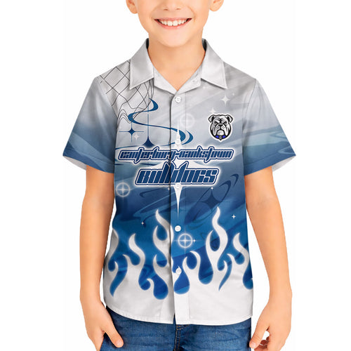 Personalized Canterbury Bankstown Bulldogs Hawaiian Shirt Y2K Grunge Aesthetic With Cyber Flames and Starburst Graphics