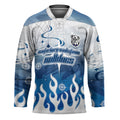Personalized Canterbury Bankstown Bulldogs Hockey Jersey Y2K Grunge Aesthetic With Cyber Flames and Starburst Graphics